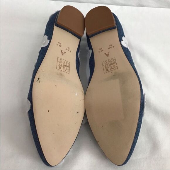 Anthropologie Denim Floral Appliqué Point Toe Ballet Flat Shoes Jean Size 8 1/2 - Picture 8 of 13